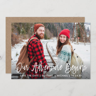 Brush Script Kraft Save the Date Adventure Card Einladung