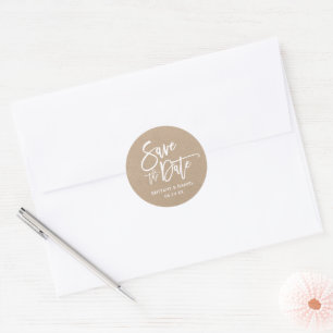 Brush Script Kraft Save the Date Umschlag Aufklebe Runder Aufkleber