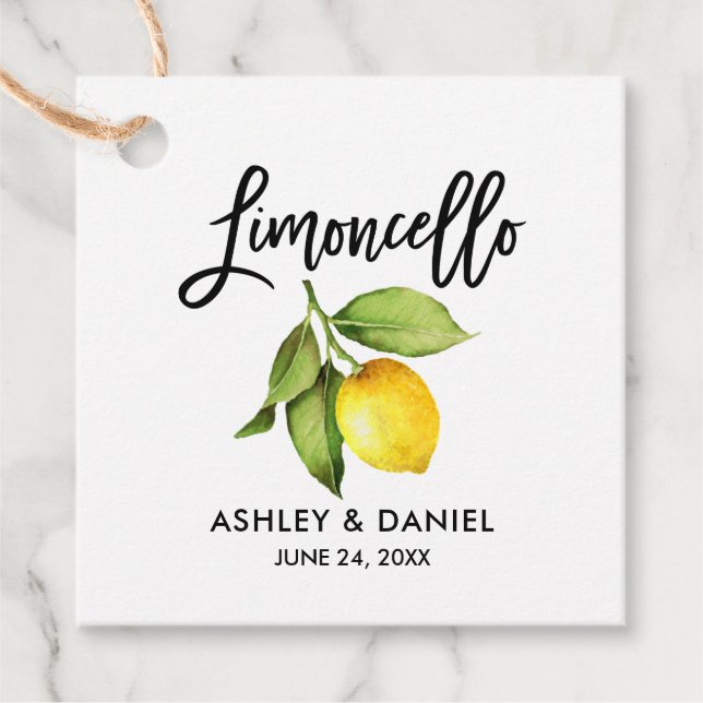 Brush Script Lemon Wedding Limoncello Kraft Geschenkanhänger (Vorderseite)