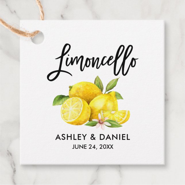 Brush Script Lemons Wedding Limoncello Kraft Geschenkanhänger (Vorderseite)