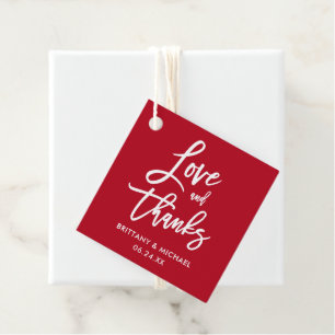 Brush Script-Liebe und Dankeschön Wedding Red Geschenkanhänger