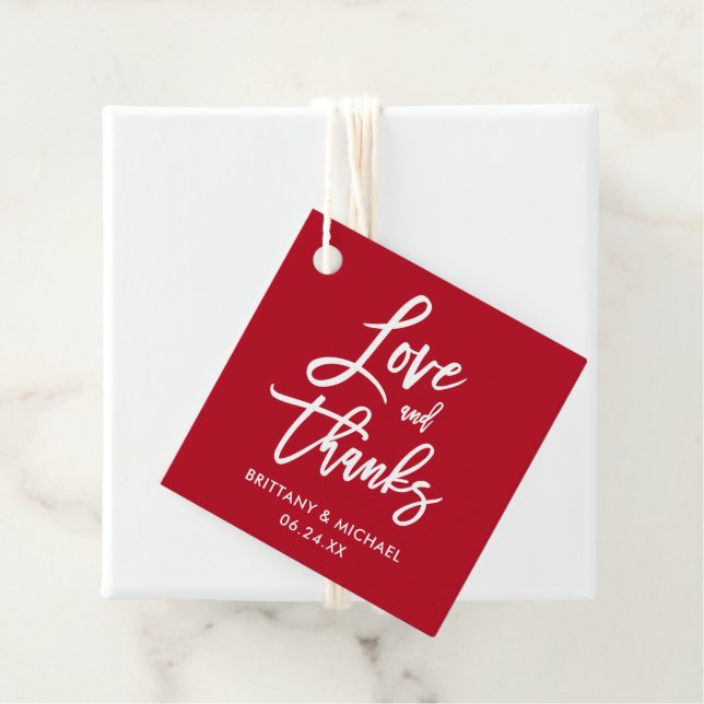 Brush Script-Liebe und Dankeschön Wedding Red Geschenkanhänger (Beispiel)