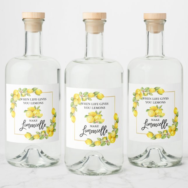 Brush Script Limoncello Lemons Alkoholflaschenetikett (Flaschen)