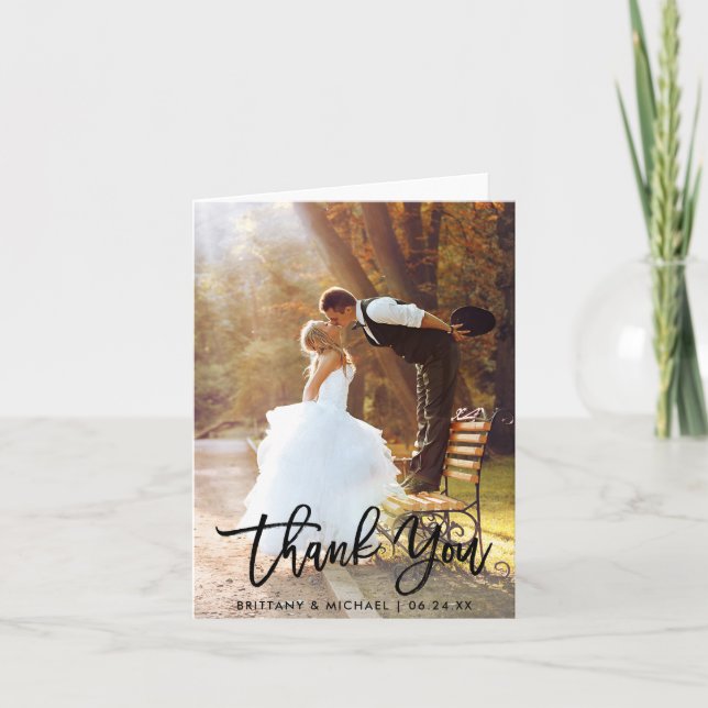 Brush Script Modernes Hochzeitsskript Foto Vielen  Karte (Vorderseite)