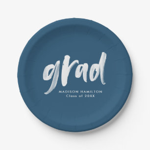 Brush Script Navy-Abschluss Pappteller
