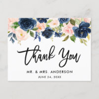 Brush Script Pink Blue Floral Wedding Vielen Dank