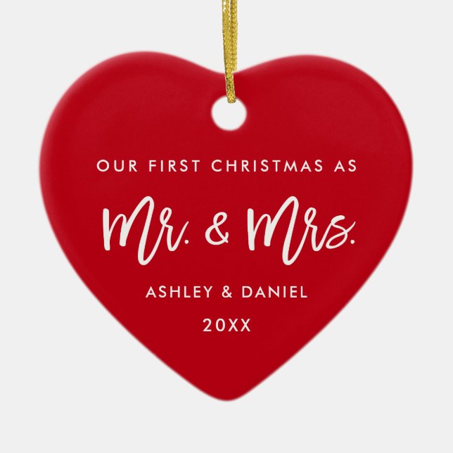 Brush Script Red First Christmas | Foto zurück Keramik Ornament (Vorne)