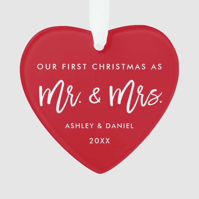 Brush Script Red First Christmas | Foto zurück Ornament (Vorderseite)