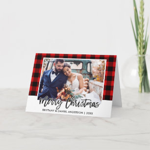 Brush Script Red Kariert Wedding Foto Weihnachten