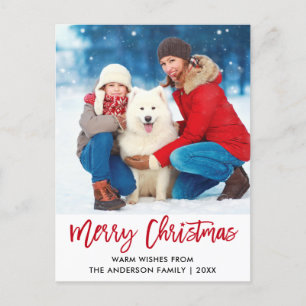 Brush Script Red Merry Christmas Star Foto Postkarte