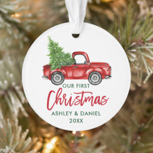 Brush Script Red Truck Erste Weihnacht Ornament