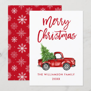 Brush Script Roter Vintage-LKW Weihnachtskarte SB Einladung