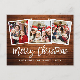 Brush Script Rustic Wood 3 Foto Weihnachtsstern Postkarte