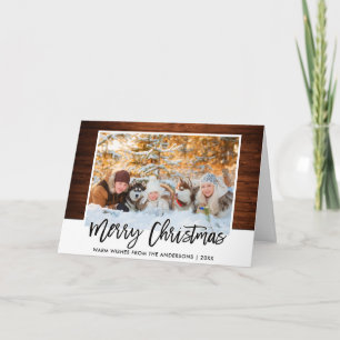 Brush Script Rustic Wood Family Foto Weihnachten