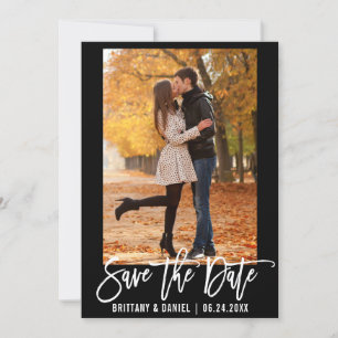Brush Script Save the Date Foto Verlobung Card B