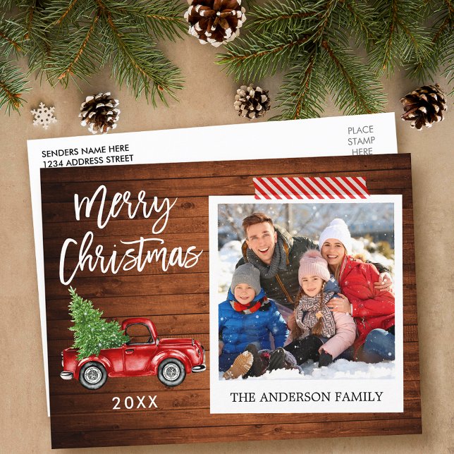 Brush Script Sofortiges Foto Weihnachtsbänder Truc Postkarte (Customize to change your personalized text size or text style.)