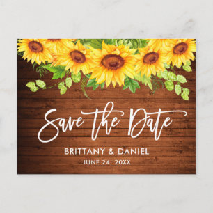 Brush Script Sonnenblumen Blumenholz Save the Date Postkarte