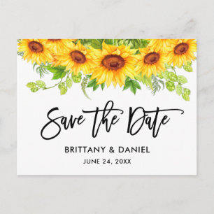 Brush Script Sonnenblumen Save the Date Postkarte