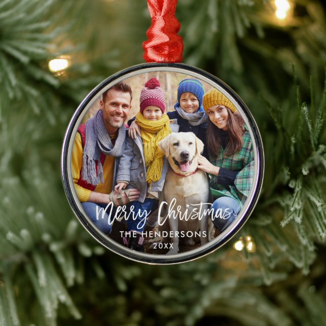 Brush Script Star Family Foto Frohe Weihnachten Ornament Aus Metall (Baum)