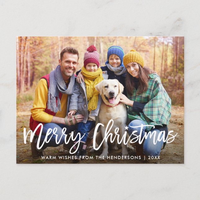 Brush Script Star Family Foto Frohe Weihnachten Postkarte (Vorderseite)