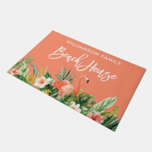 Brush Script Tropical Coral Floral Beach House Fußmatte