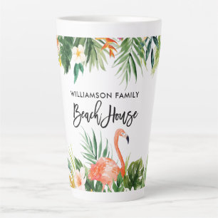 Brush Script Tropical Coral Floral Beach House Lg Milchtasse