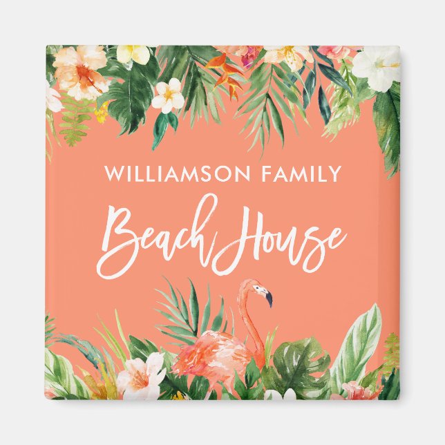 Brush Script Tropical Coral Floral Beach House Magnet (Vorne)
