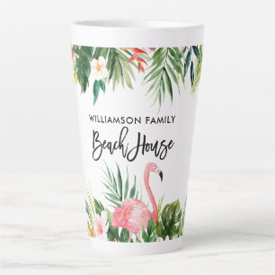 Brush Script Tropical Floral Beach House Grosses Milchtasse