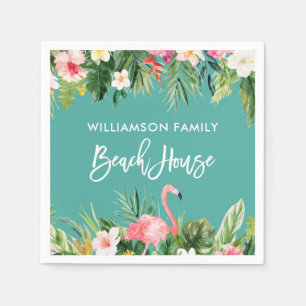 Brush Script Tropical Floral Beach House Serviette