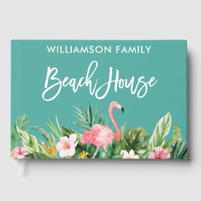 Brush Script Tropical Floral Family Beach House Gästebuch (Vorderseite)