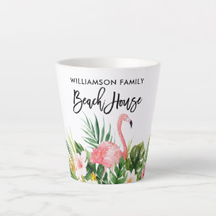 Brush Script Tropical Floral Family Beach House Milchtasse