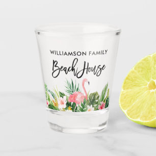 Brush Script Tropical Floral Family Beach House Schnapsglas