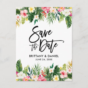 Brush Script tropical floral Save the Date Postkarte