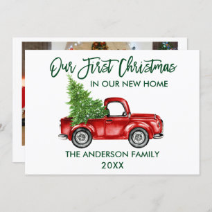Brush Script Truck Erste Weihnachtsfeier Neues Zuh Feiertagskarte