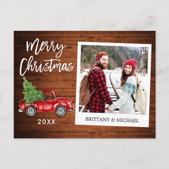 Brush Script Truck Instant Foto Wohnen Weihnachten Postkarte (Vorderseite)