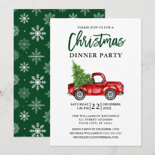 Brush Script Truck Weihnachts Party Green Einladung