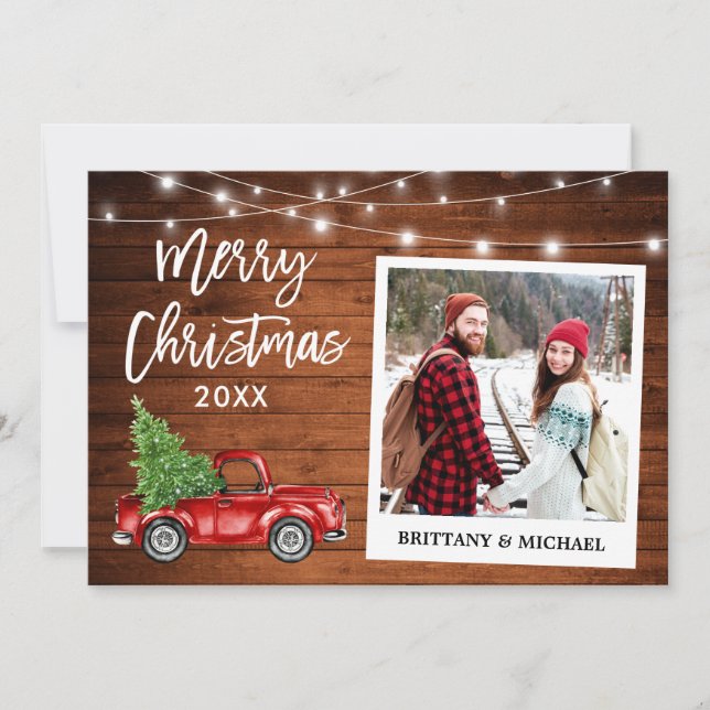 Brush Script Truck Wood Vintages Paar Weihnachten (Vorderseite)