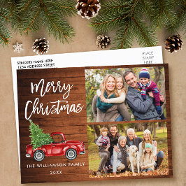 Brush Script Vintag Truck 2 Foto Weihnachtswald Postkarte