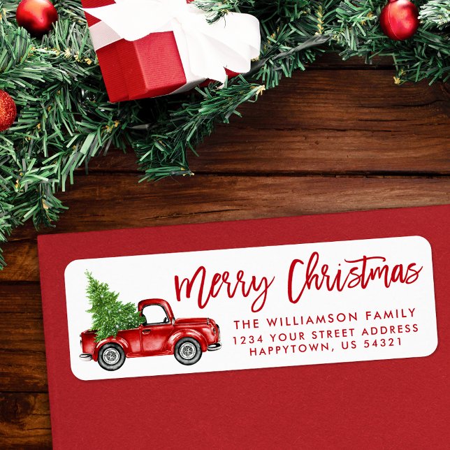 Brush Script Vintag Truck Weihnachten Rot (Customize to change your personalized text size or style.)