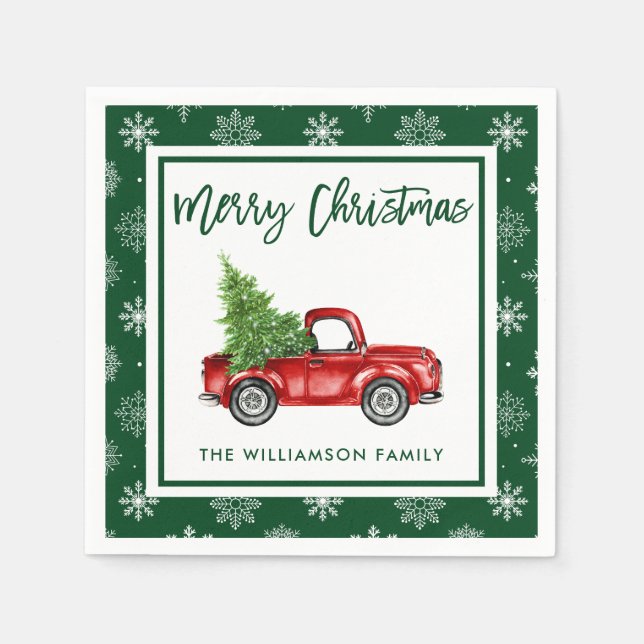 Brush Script Vintag Truck Weihnachts-Party GR Serviette (Vorderseite)