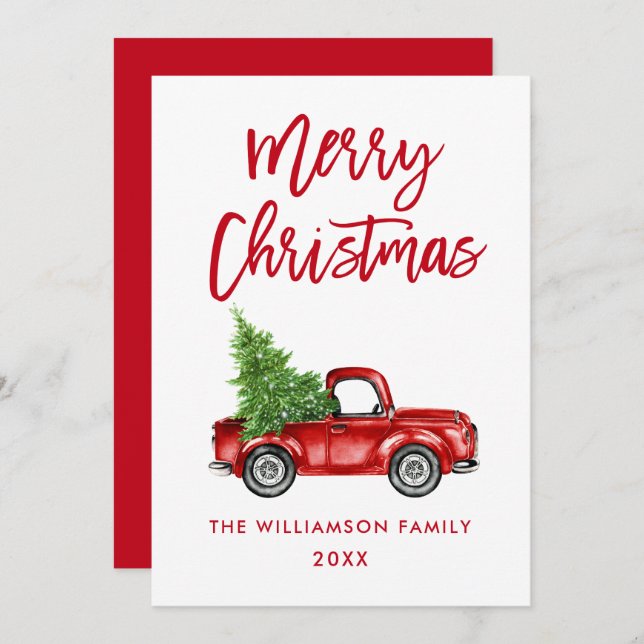 Brush Script Vintag Truck Weihnachtskarte Einladung (Vorne/Hinten)