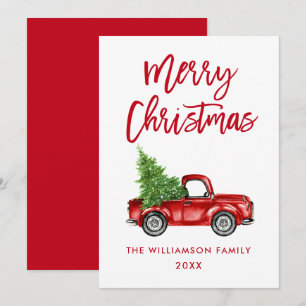 Brush Script Vintag Truck Weihnachtskarte Einladung