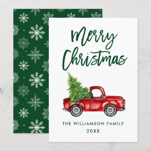 Brush Script Vintag Truck Weihnachtskarte GB Einladung