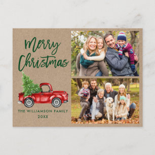 Brush Script Vintage LKW 2 Foto Weihnachten Kraft Postkarte