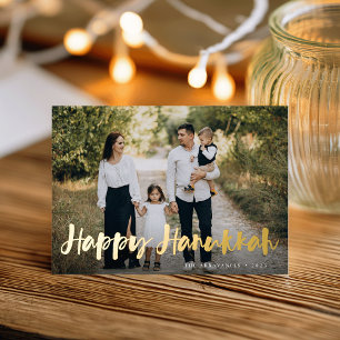 Brush Script Vollständiges Foto Hanukkah Folien Feiertagskarte