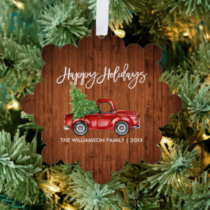 Brush Script Wasserfarbe roter Lkw Rustikaler Urla Ornament Karte