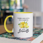 Brush Script Wasserfarbe Zitronen Limoncello Gelb Tasse<br><div class="desc">Moderne Pinselschrift Wasserfarben Zitronen,  wenn das Leben gibt Ihnen Zitronen machen Limoncello Tasse</div>