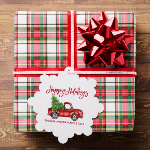 Brush Script Watercolor Red Truck Urlaub Ornament Karte