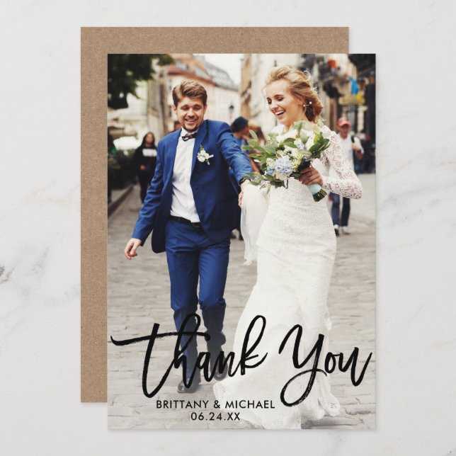 Brush Script Wedding Foto Kraft Danke Karte B (Vorne/Hinten)