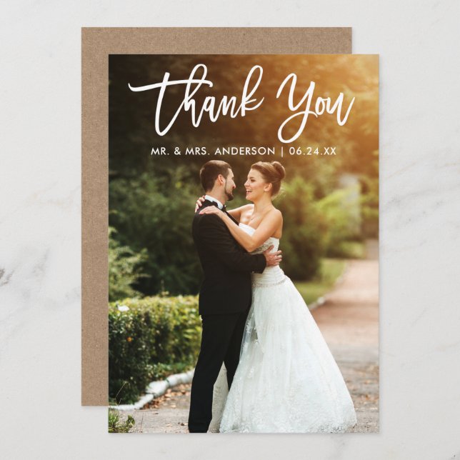 Brush Script Wedding Foto Kraft Danke Karte W (Vorne/Hinten)
